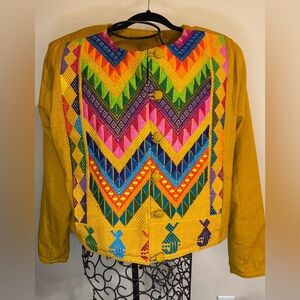 Handcrafted Yellow Embroidered Women’s Blazer Jacket
